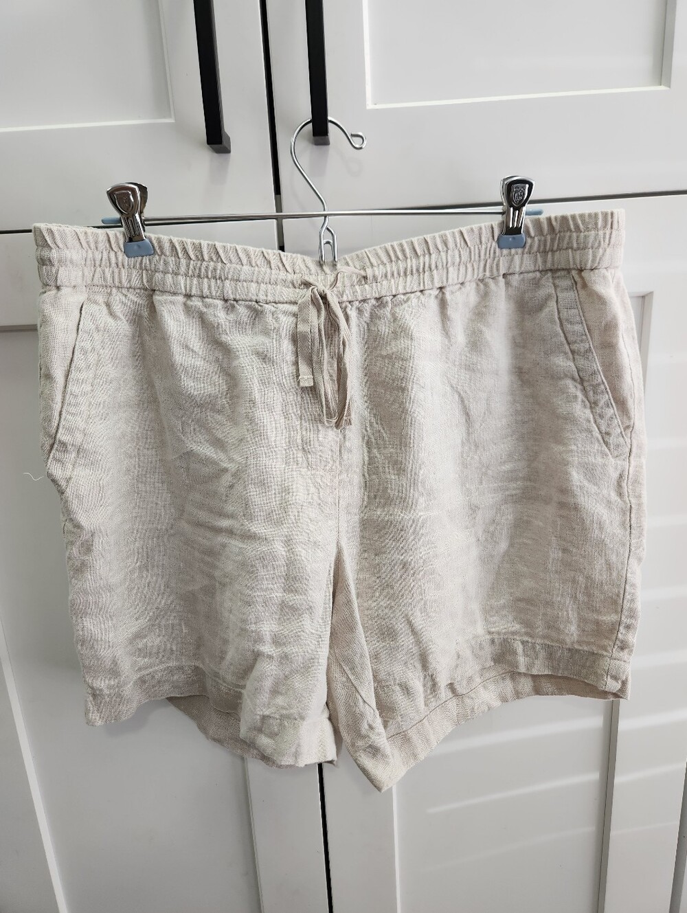 Talbots 100% Linen Beige 6" Inseam Drawstring Shorts Size Large